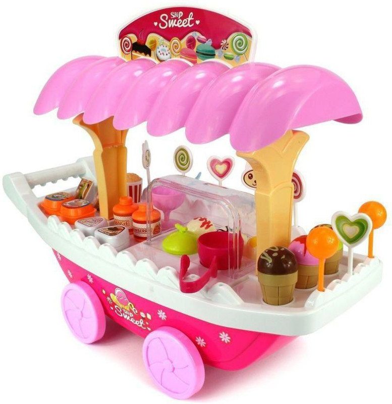 vbenterprise Luxury Battery Operated Ice Cream Trolley Set for Kids Pretend Roll Play