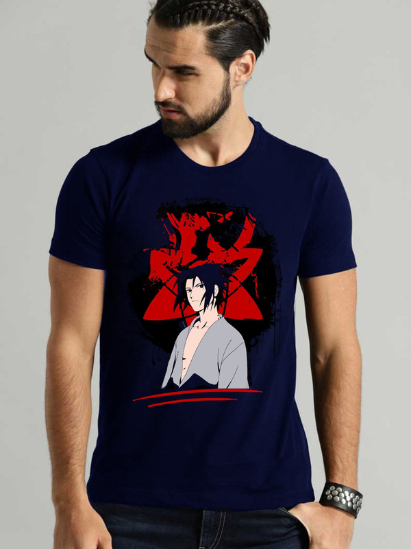 vikclique Graphic Print Men Round Neck Dark Blue T-Shirt
