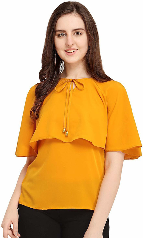 shoryam fashion Casual Cape Sleeve Solid Women Yellow Top