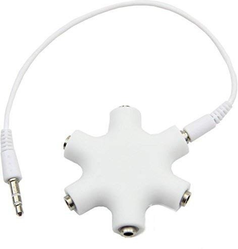 fellkon 5 Way 6 Port 3.5mm Stereo Audio Splitter Adapter Headset Headphone 0.01 m Headphone Splitter(Compatible with computer, laptop, mobile, headphone, White)