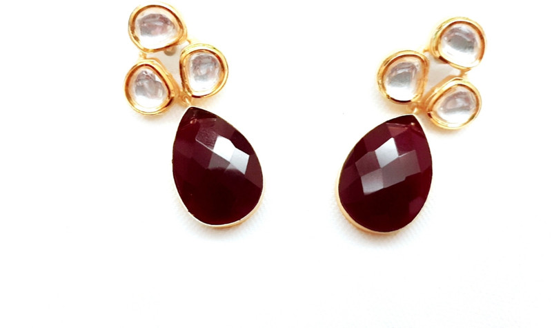 kramah Kundan Earring with Matte Gold Base and colored stone Metal Drops & Danglers