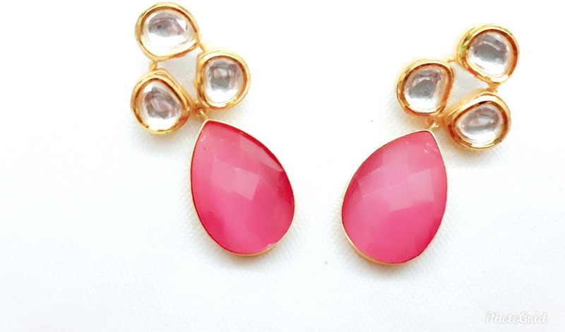 kramah Kundan Earring with Matte Gold Base and colored stone Metal Drops & Danglers