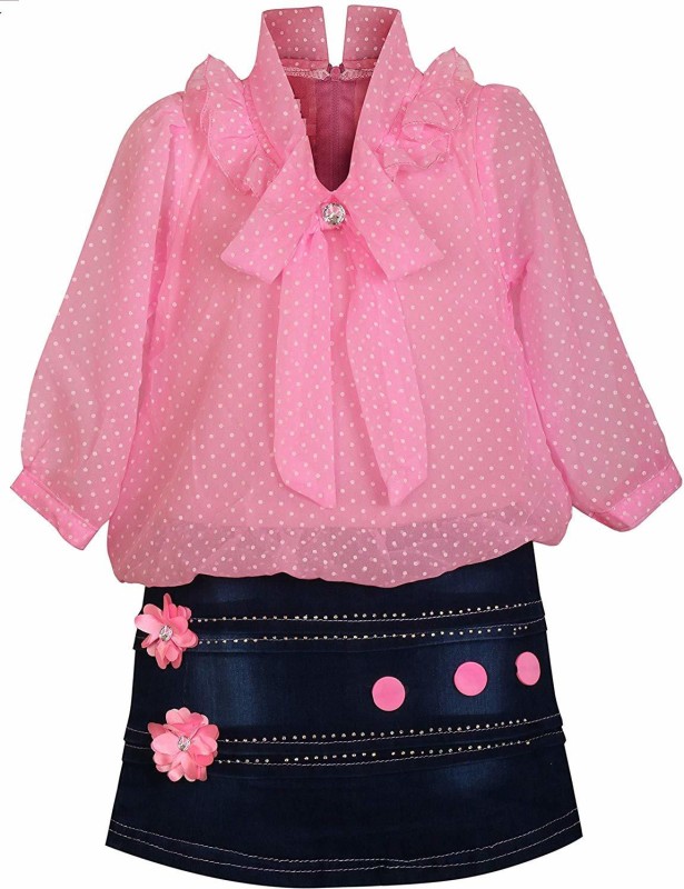 Benkils Girls Midi/Knee Length Party Dress(Pink, Full Sleeve)