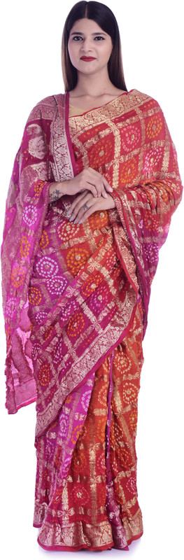 sg drapes Embellished Bandhej Art Silk Saree(Multicolor)