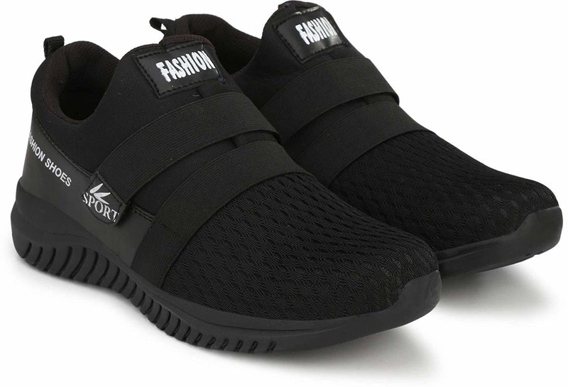 woati WOATI Synthetic Mesh Running Casual Shoes with Air Mix Sole for Mens, Boys White Running Shoes For Men(Black)