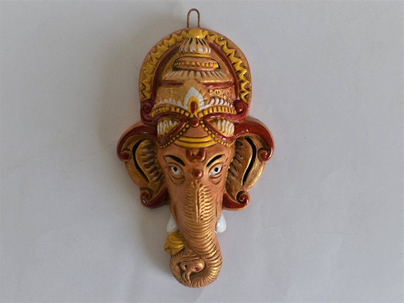 indycult Hanging Ganesha Face -Handmade Terracotta Art piece Decorative Showpiece  -  16 cm(Terracotta, Brown)