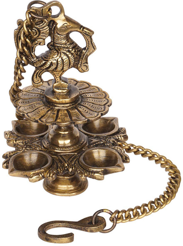 la creativity Brass Vintage Peacock Design Diya Hanging with Chain and Base Brass Hanging Diya(Height: 15 inch)