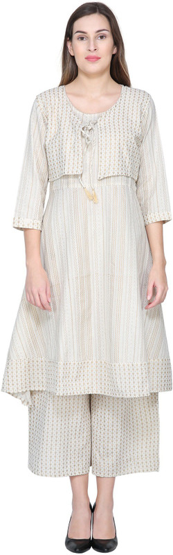 selfie Casual Solid Women Kurti(White)