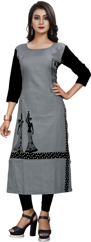 b4u creation Festive & Party Printed Women Kurti(Grey)