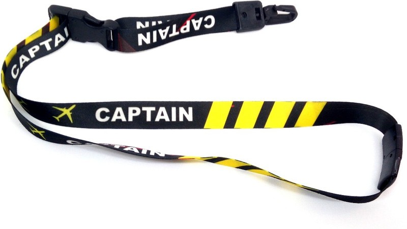 pilot18 Captain 4 stripe black premium id card lanyard with break safe clips Lanyard(Black)