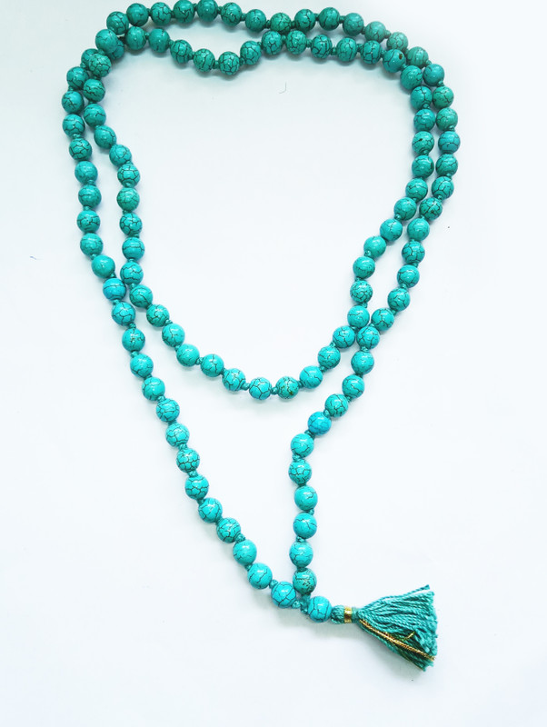 mormukut Original Turquoise Firoza Mala 8mm Turquoise Stone Necklace