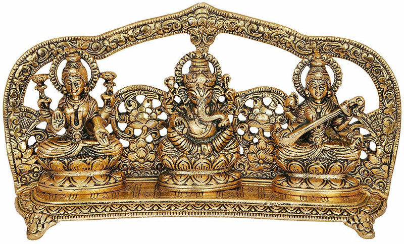 la creativity Laxmi Ganesha Saraswati on Base Metal Gold Decorative Showpiece  -  15 cm(Brass, Gold)