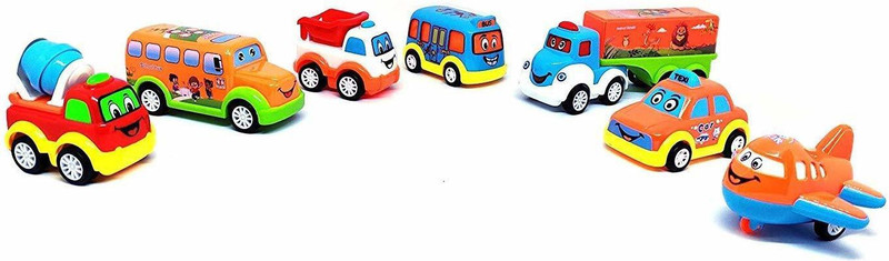 hinik Set of 7 Unbreakable Friction Powered and Pull Back Automobile Car Plane Truck Taxi Toys for Kids-Set of 7(Multicolor, Pack of: 7)