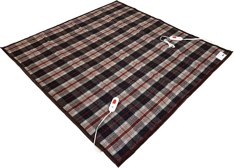 warmzzz Checkered Double Electric Blanket(Woollen Blend, Grey)