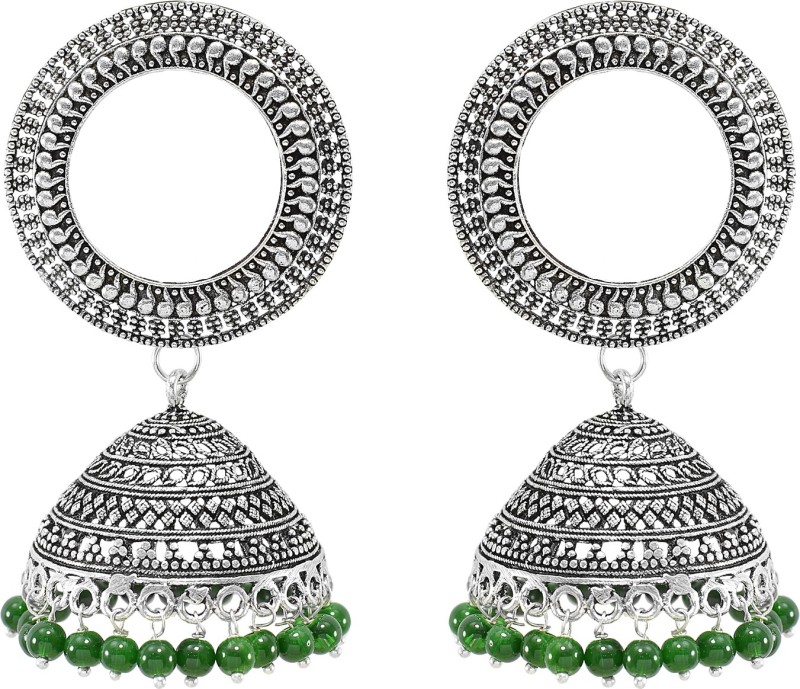 SHI Jewellery Afghani Tribal Round Oxidised Green Jhumka German Silver Jhumki Pearl...
