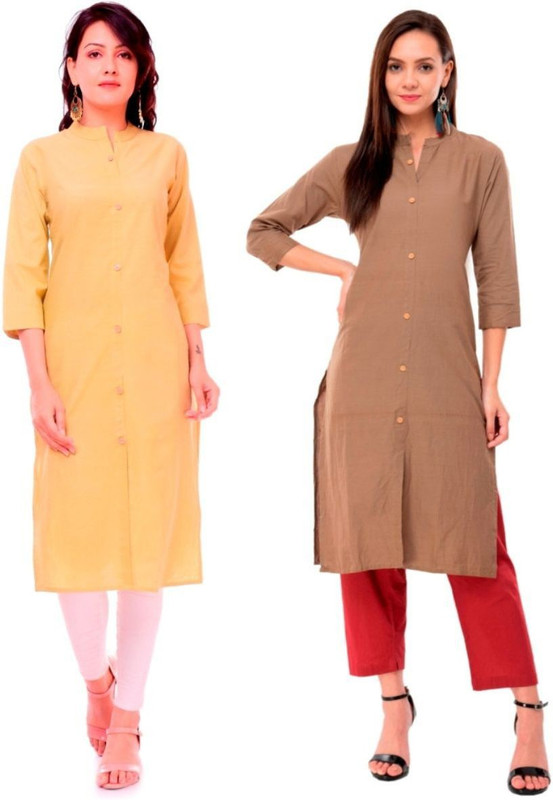 Priya Point Women Solid Frontslit Kurta(Brown, Beige) Priya Point Women Solid Frontslit Kurta(Brown, Beige)