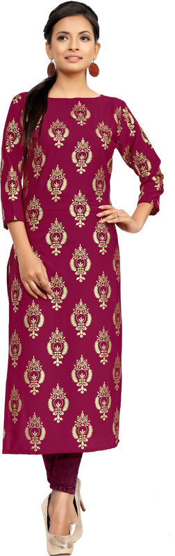 Ziyaa Women Printed Straight Kurta(Gold, Pink)