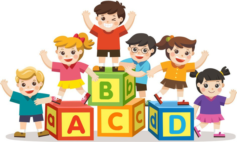 KD alphabet block with children Sticker Poster Paper Print(18 inch X 12 inch, Rolled)