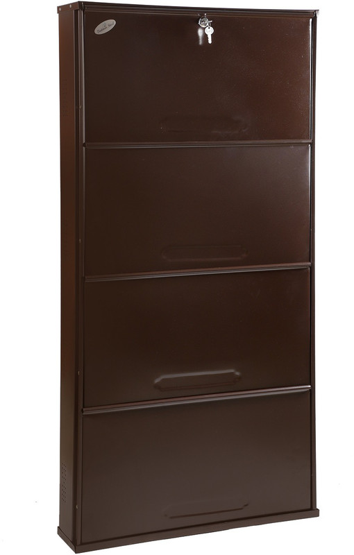 babbar steel 26 Inches Wide 4 Door Powder Coated Wall Mounted Metallic Shoe Rack (Brown,3 Shelves) Metal Shoe Rack(Brown, 4 Shelves)