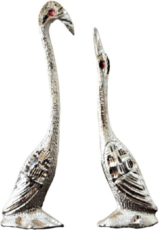 craftfry Metal Loving Duck Pair in Silver Colour for Home Decor, Gift Decorative Showpiece  -  16 cm(Metal, Silver)