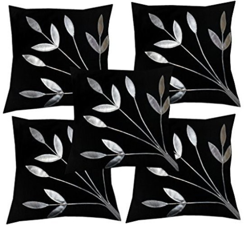 polac Embroidered Cushions Cover(Pack of 5, 40 cm*40 cm, Black)
