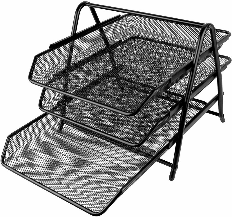 jackky 3 Compartments Metal 3 TRAY FILE RACK(Black)