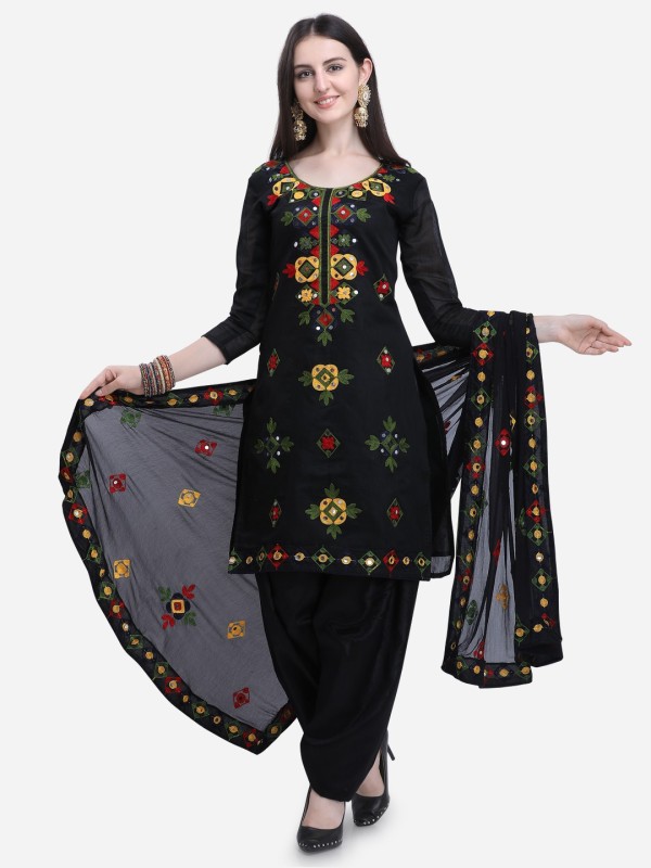 EthnicJunction Chanderi Cotton Embroidered, Embellished Salwar Suit Material(Unstitched)