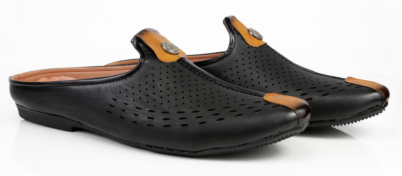 von huette Lazer Cut Casual Comfortable Nagra Mule Jutis For Men(Black)