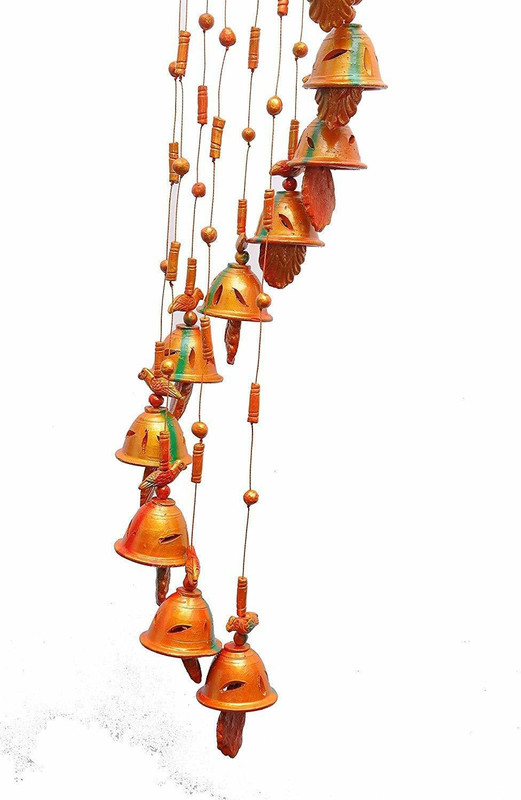 spk Decorative terracotta Hanging Bells Wind Chimes I Washable I (6 cm x 6 cm each bell x length 45cm cm)(8Bell) Terracotta Windchime(60 inch, Brown)