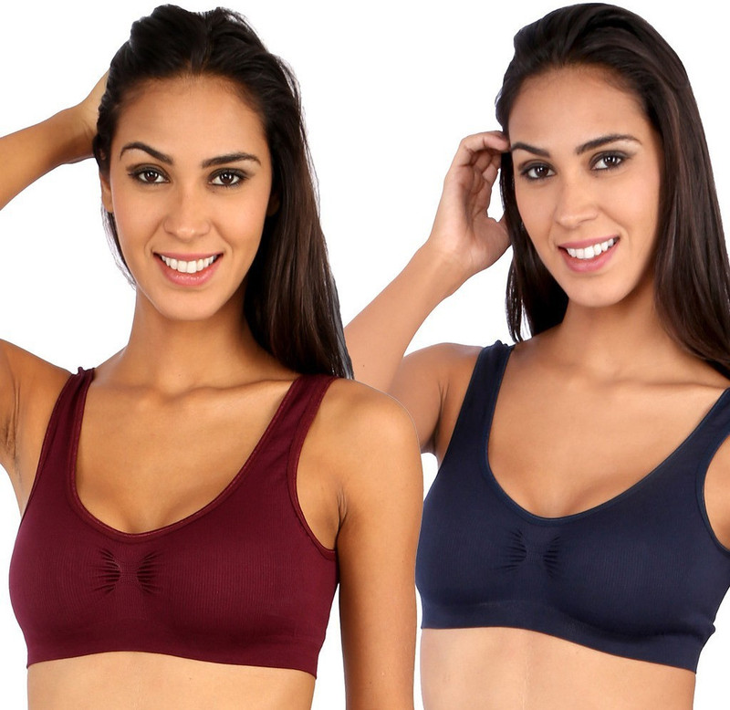 NOVEL Sporty Women Sports Lightly Padded Bra(Dark Blue, Maroon)