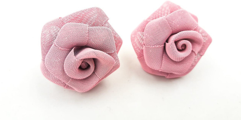sporty trendz 22 K Gold Plated Fancy Pale Pink Fabric Rose Earrings Fabric, Metal Stud Earring