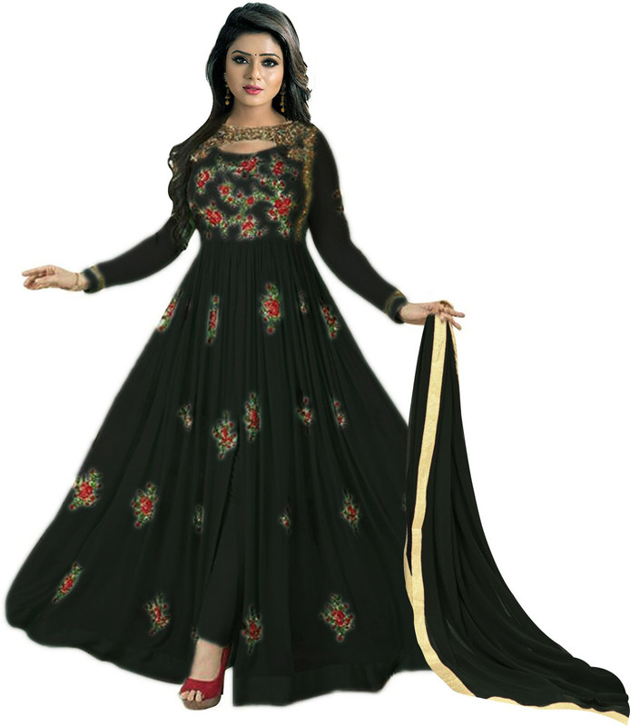 ladies queen Georgette Embroidered, Solid Gown/Anarkali Kurta & Bottom Material(Semi Stitched)