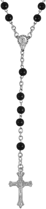 morir Jesus Christ Cross Crucifix Catholic Religious Black Bead Rosary Prayer Bead Mala Necklace Silver Crystal Pendant