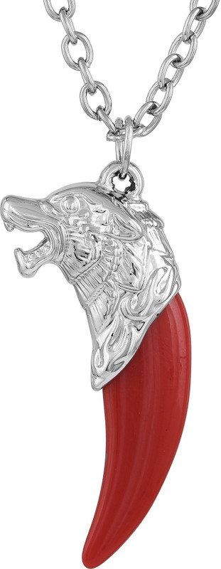 morir Faux Ivory Elephant Tooth of The Wolf Tiger Head Fashion Chain Pendant for Men Women Silver Ivory Pendant