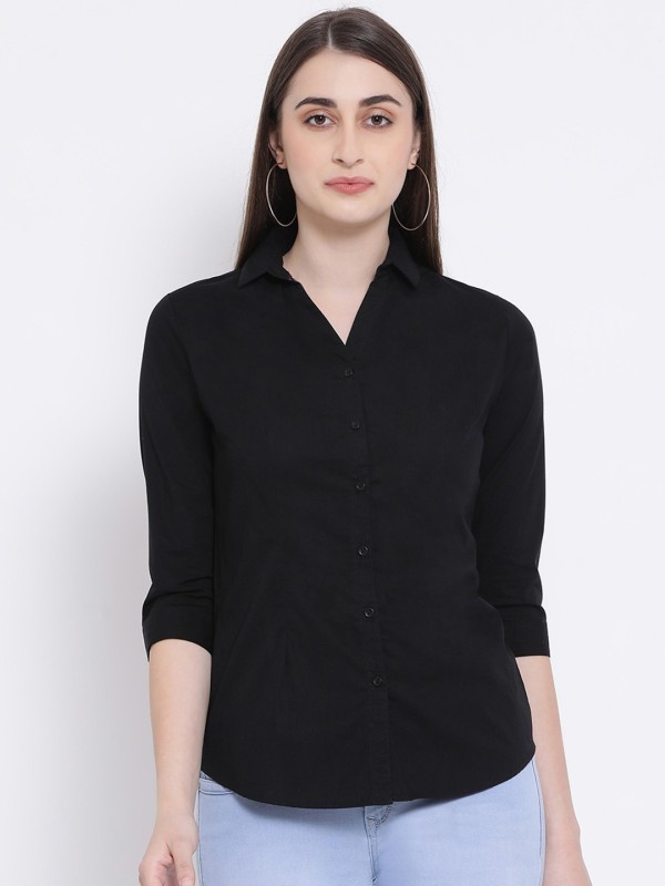 Crimsoune Club Women Solid Casual Black Shirt
