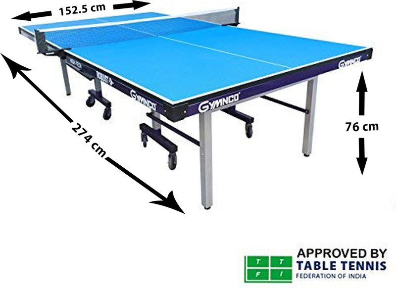 Gymnco Robust High Tech with 25 mm Top and 100 mm Stopper Wheel. Stationary Indoor Table Tennis Table(Blue)