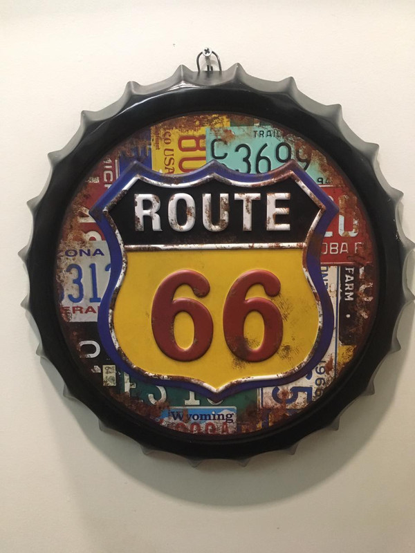 motofusion Route 66 Vintage Metal Decorative Bottle Cap, Wall(Multicolor)