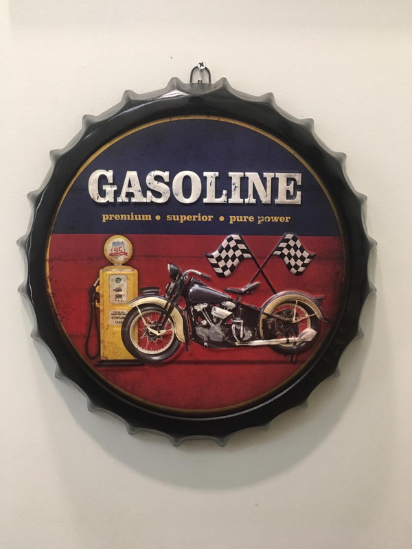 motofusion Gasoline Pure Power Vintage Metal Decorative Bottle Cap, Wall(Multicolor)