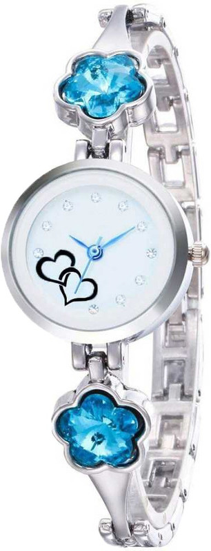 selicon velly DIAMOND_SKYBLUE_WHITE Unique Choice Heart Print Silver Ladies Sky Blue Crystal Diamond Watch for Women Analog Watch  - For Women