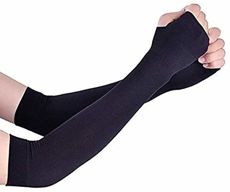 p4u Nylon, Cotton Arm Sleeve For Men & Women(Free, Black)