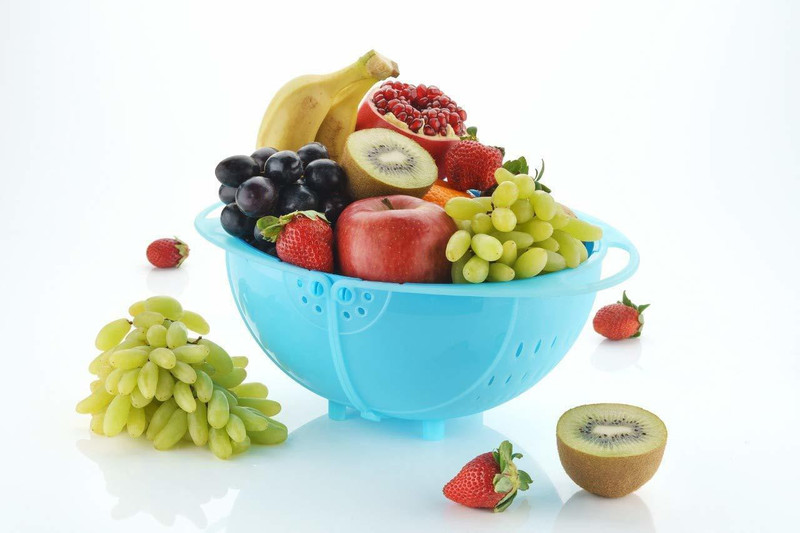 kasodariya enterprise Double Fordable Plastic Fruit, Vegetable Basket Strainer(Blue Pack of 1)
