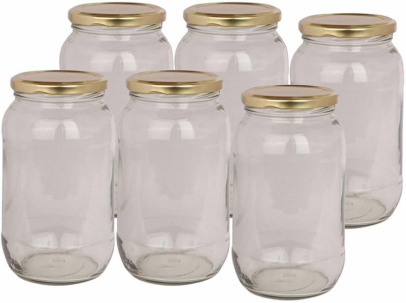 inboxdeal  - 1 L Glass Milk Container, Oil Container, Grocery Container, Pickle Container & Salt Pepper Container(Pack of 6, Gold)