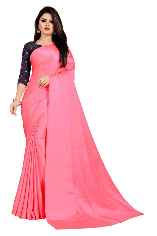 srapo Solid Bollywood Pure Satin Saree(Multicolor)