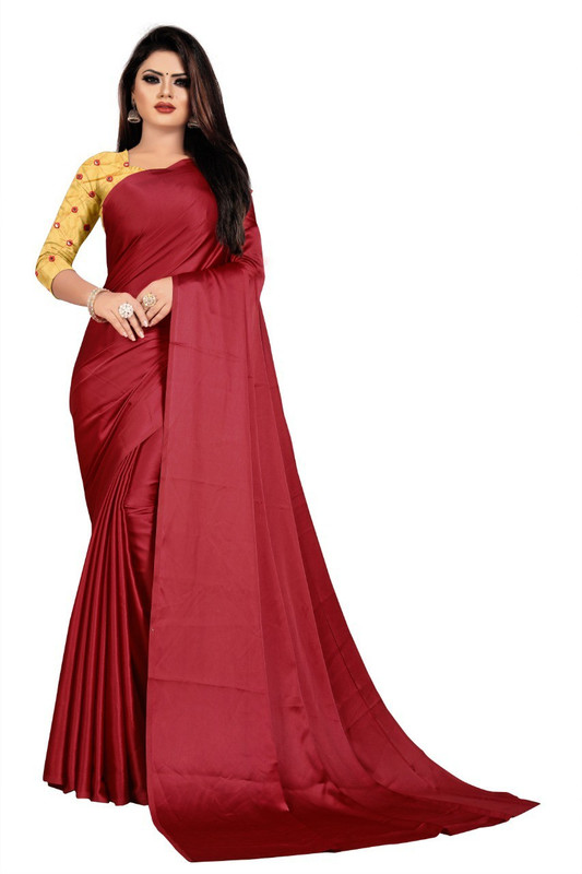 srapo Solid Bollywood Pure Satin Saree(Multicolor)