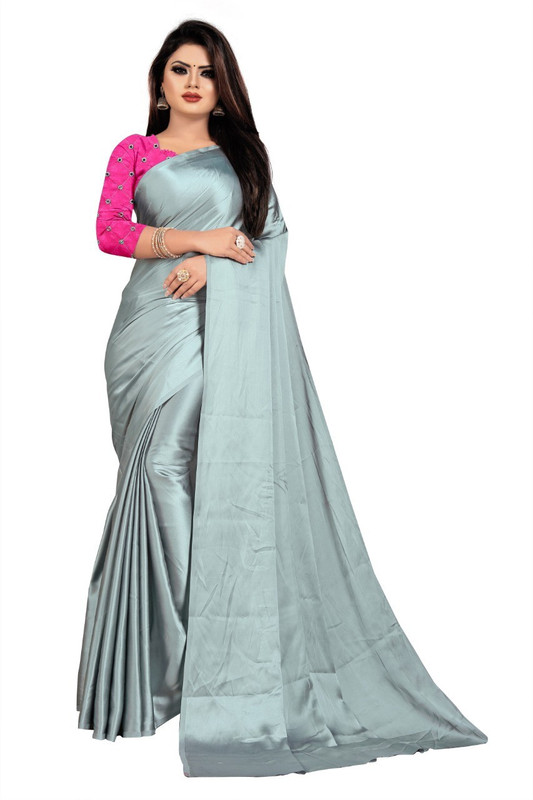 srapo Solid Bollywood Pure Satin Saree(Multicolor)
