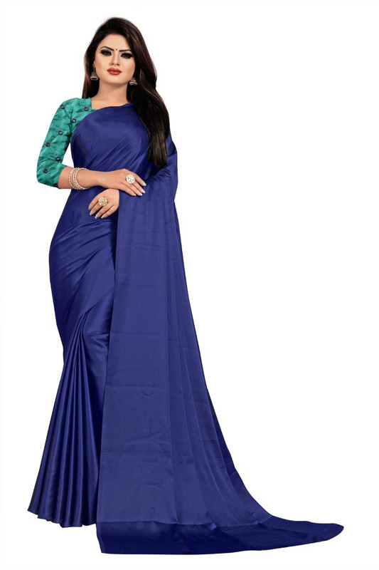 srapo Solid Bollywood Pure Satin Saree(Multicolor)