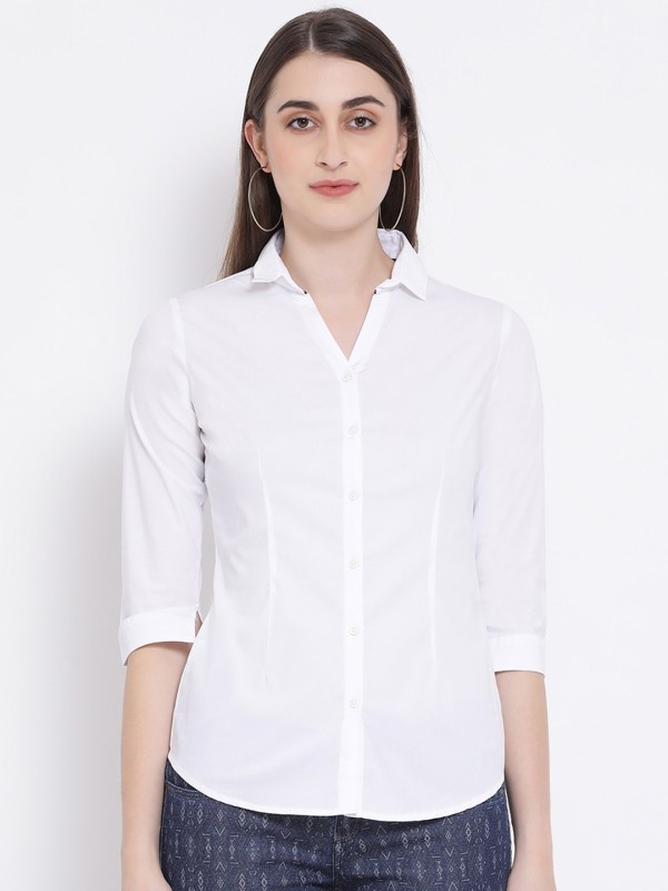 Crimsoune Club Women Solid Casual White Shirt