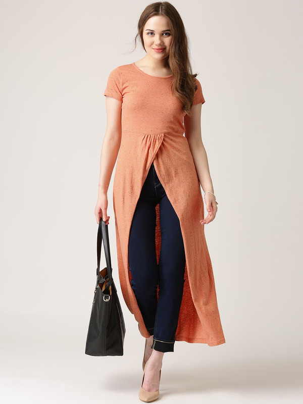 era style Casual Regular Sleeve Solid Women Orange Top