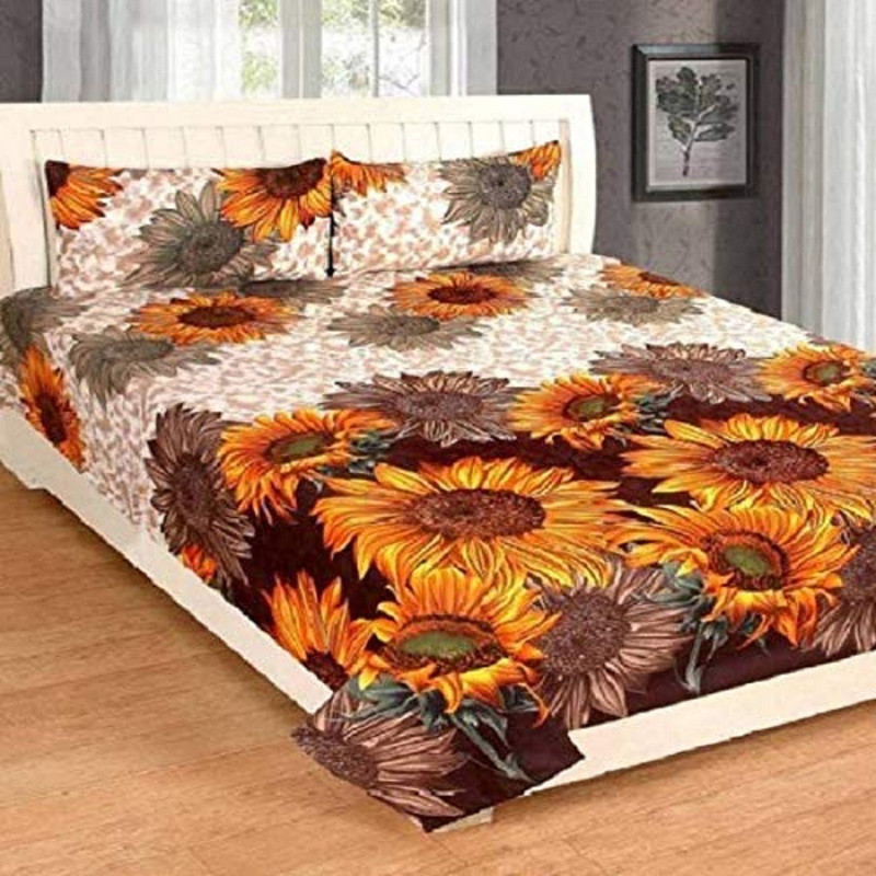 pitit custon 150 TC Polycotton Double Printed Bedsheet(Pack of 1, brpwn)