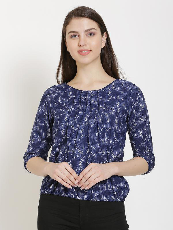 bright nex Casual Regular Sleeve Floral Print Women Blue Top